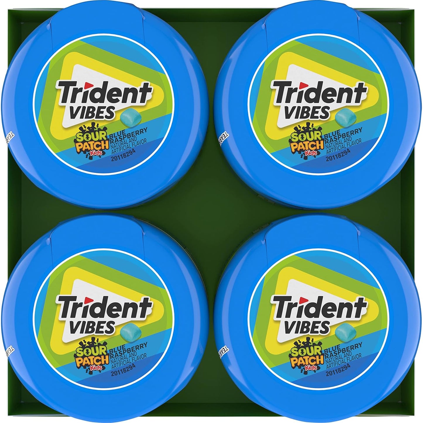 Trident Vibes SOUR PATCH KIDS Blue Raspberry Sugar-Free Gum – Lunchbox Treat for School Kids, 4-Bottle Value Pack of 160 Pieces