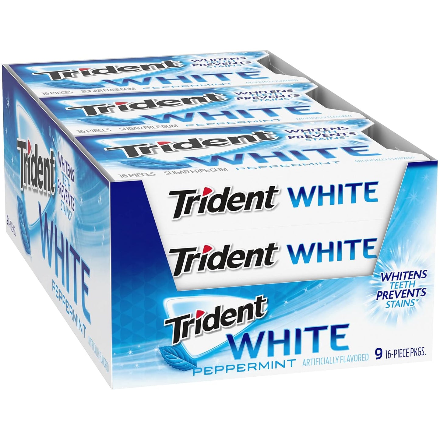 Trident White Sugar-Free Gum – Desk-Side Focus Companion for Workday Freshness, 9 Packs of 16 Pieces