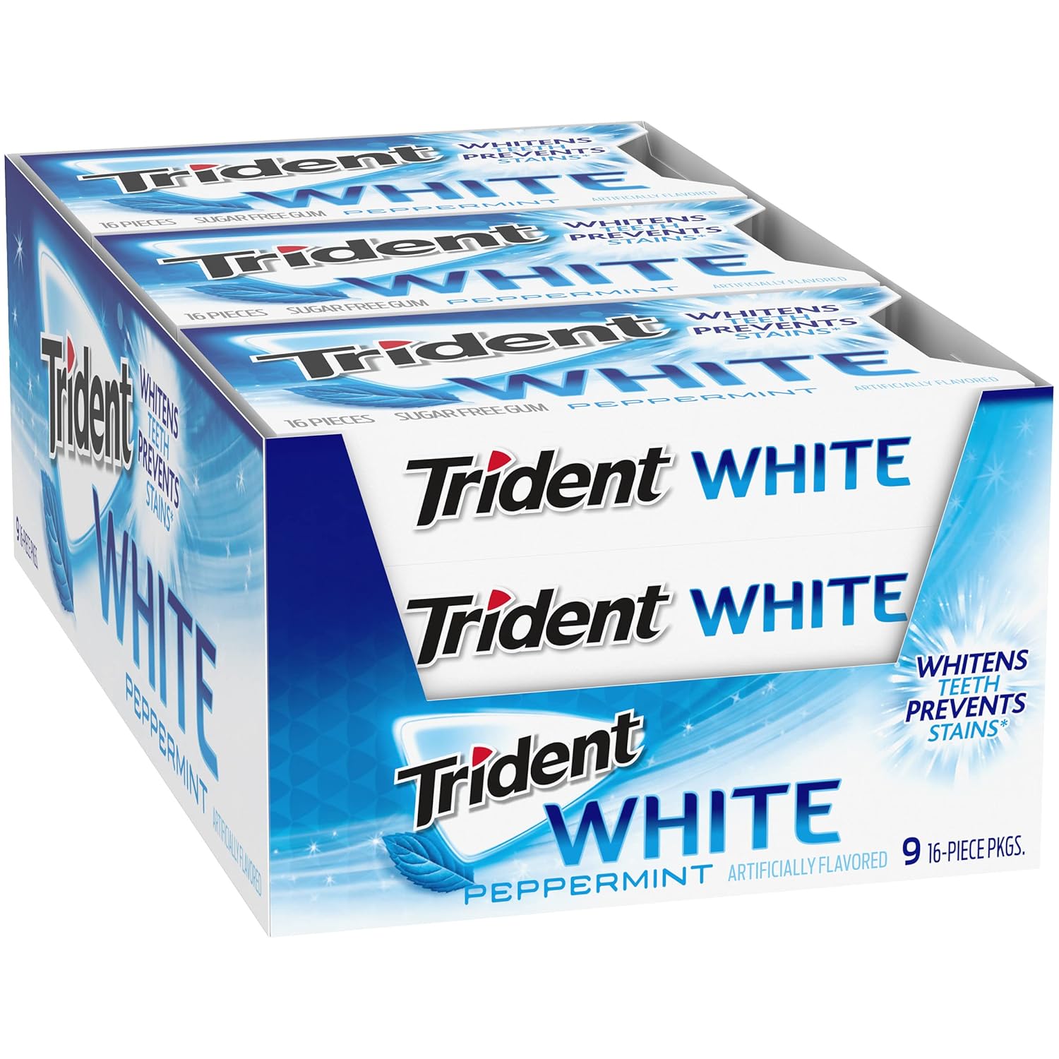 Trident White Sugar-Free Gum – Desk-Side Focus Companion for Workday Freshness, 9 Packs of 16 Pieces