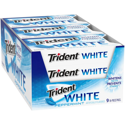 Trident White Sugar-Free Gum – Desk-Side Focus Companion for Workday Freshness, 9 Packs of 16 Pieces