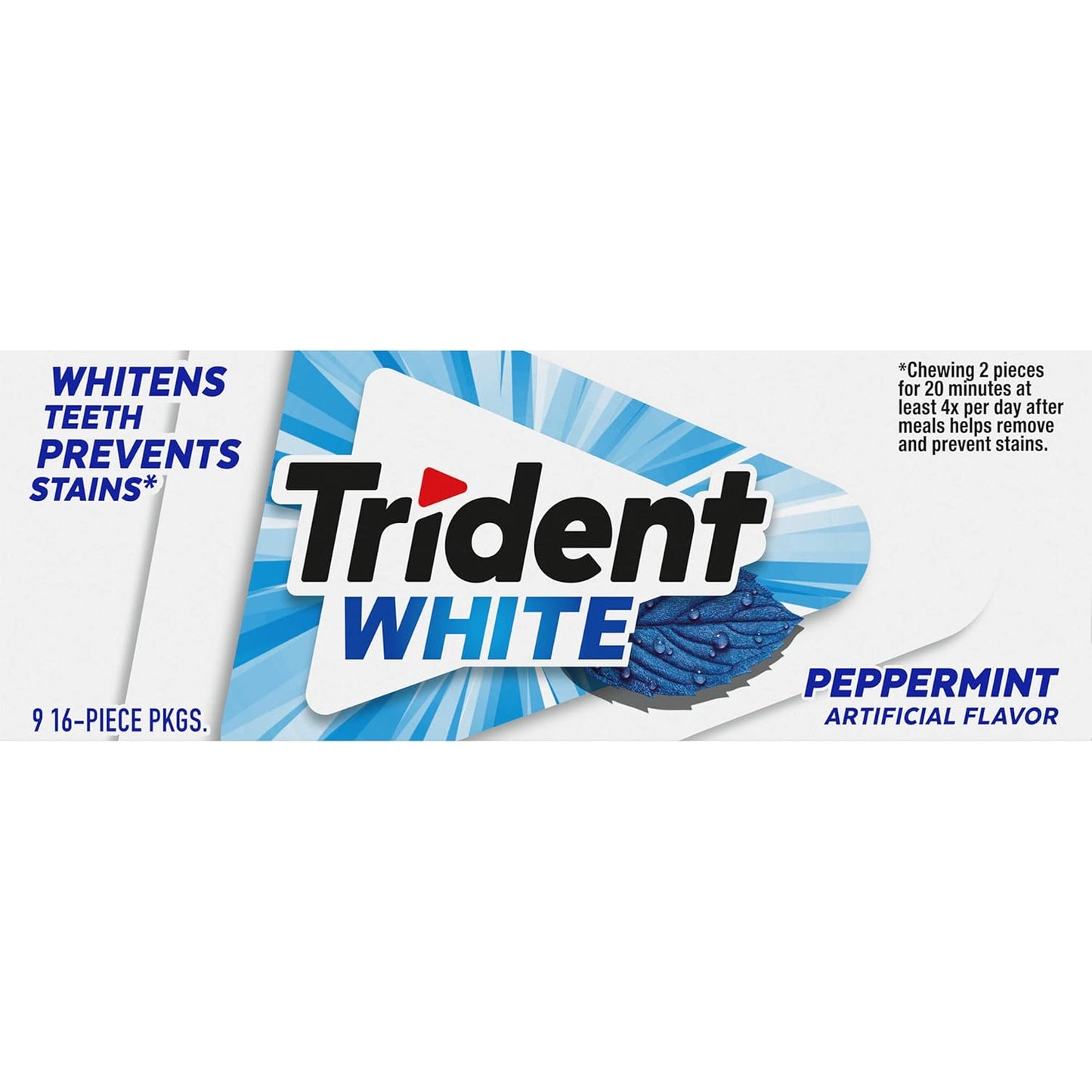 Trident White Sugar-Free Gum – Desk-Side Focus Companion for Workday Freshness, 9 Packs of 16 Pieces
