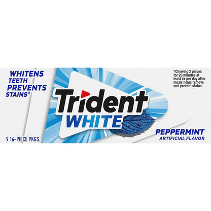 Trident White Sugar-Free Gum – Desk-Side Focus Companion for Workday Freshness, 9 Packs of 16 Pieces