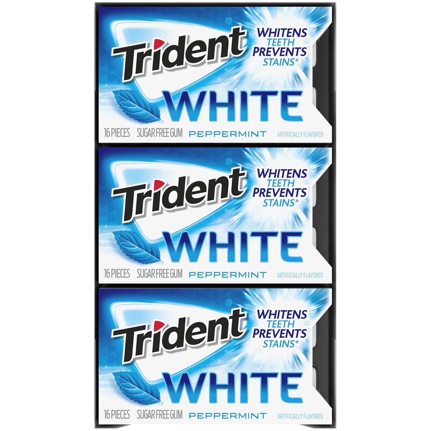 Trident White Sugar-Free Gum – Desk-Side Focus Companion for Workday Freshness, 9 Packs of 16 Pieces