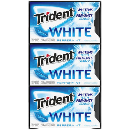 Trident White Sugar-Free Gum – Desk-Side Focus Companion for Workday Freshness, 9 Packs of 16 Pieces