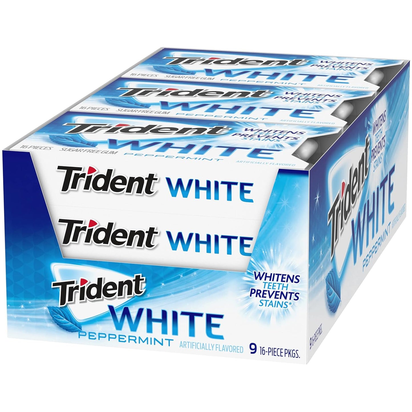 Trident White Sugar-Free Gum – Desk-Side Focus Companion for Workday Freshness, 9 Packs of 16 Pieces
