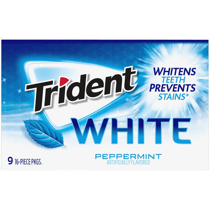 Trident White Sugar-Free Gum – Desk-Side Focus Companion for Workday Freshness, 9 Packs of 16 Pieces
