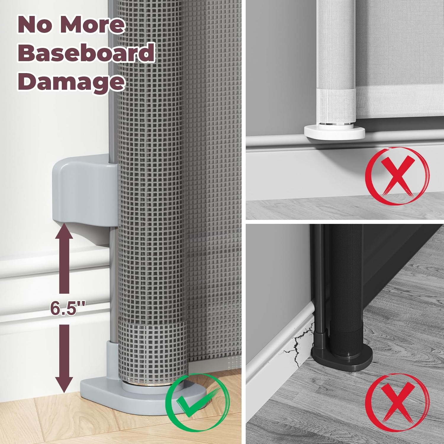 trip-free design with no bottom rail and tensioned mesh for structural support