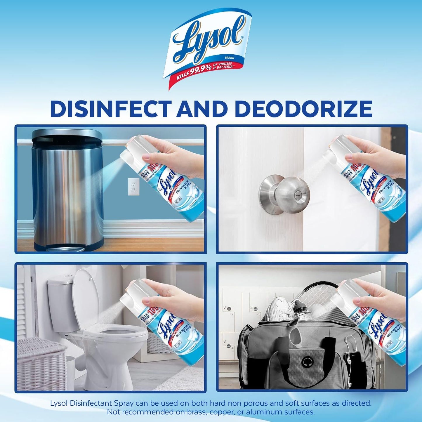 triple-function action: sanitizes (10 sec), disinfects hard surfaces (3 min), and disinfects soft surfaces (10 min)