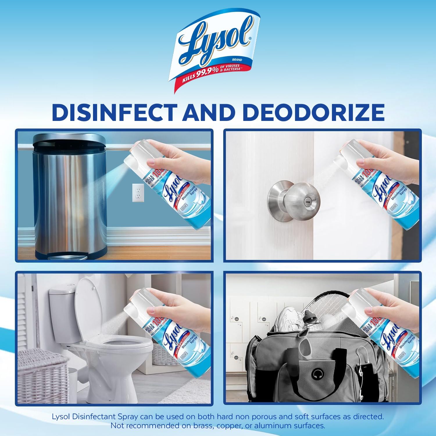 triple-function action: sanitizes (10 sec), disinfects hard surfaces (3 min), and disinfects soft surfaces (10 min)
