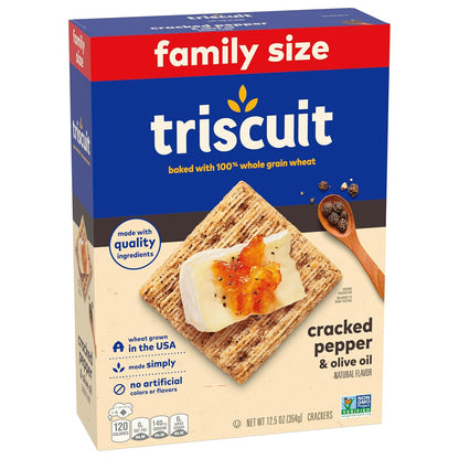 Triscuit Cracked Pepper & Olive Oil Crackers – Portable Snack for Picnics and Car Trips