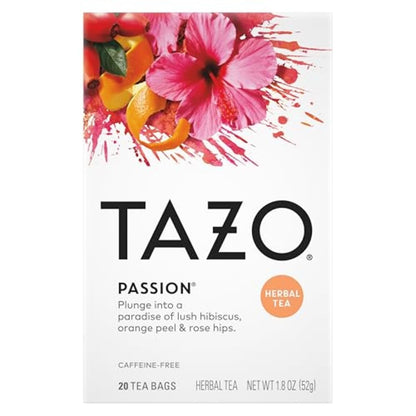 tropical ingredient stack: hibiscus flowers, orange peel, licorice root, rose hips, cinnamon, and lemongrass