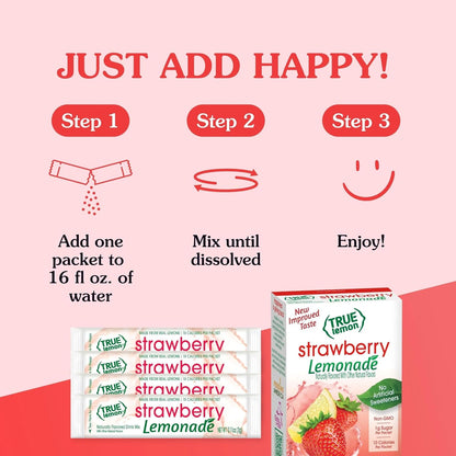 True Citrus True Lemon Strawberry Lemonade Drink Mix – Healthy Lunchbox Hydration for Kids and Parents