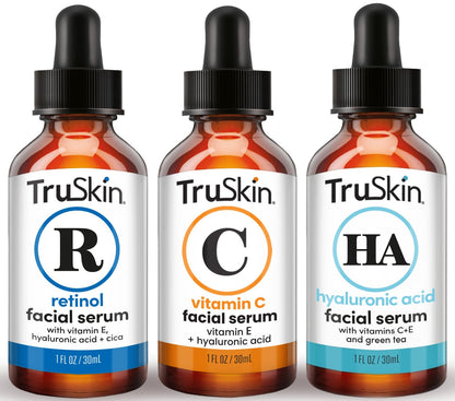 TruSkin Anti-Aging Serum Trio – Vitamin C, Retinol & Hyaluronic Acid for Your Nightly Skincare Ritual