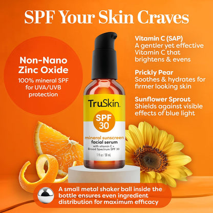 TruSkin Sunscreen Serum for Face - SPF 30 Tinted Mineral Sunscreen Birthday Gift for Mom and Her