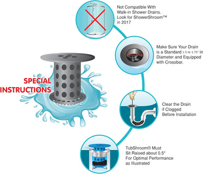 TubShroom Chemical-Free Drain Hair Catcher for Family Bathrooms - Safer Alternative to Drano Around Kids and Pets