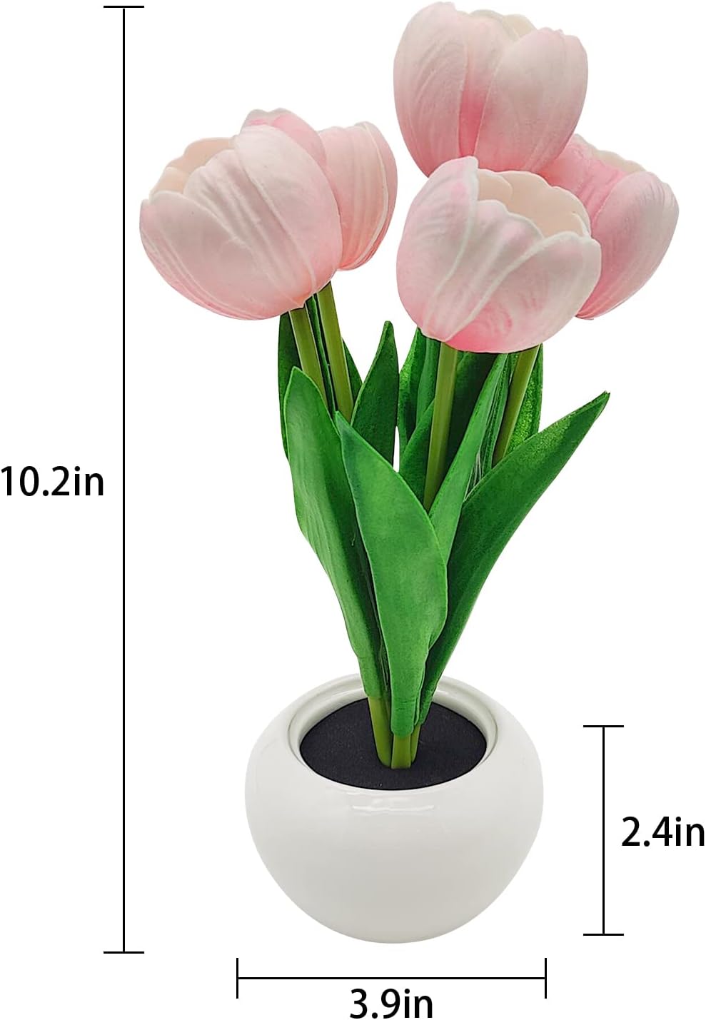Tulip LED Night Light for Kids Room – Soft Pink Glow Lamp with Ceramic Vase, Cool and Safe