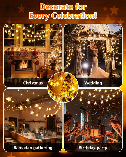 Twinkle Star Weatherproof Star Fairy Lights – 33FT Plug-in String Lights for Outdoor Dining, Backyard, and Camping Setup