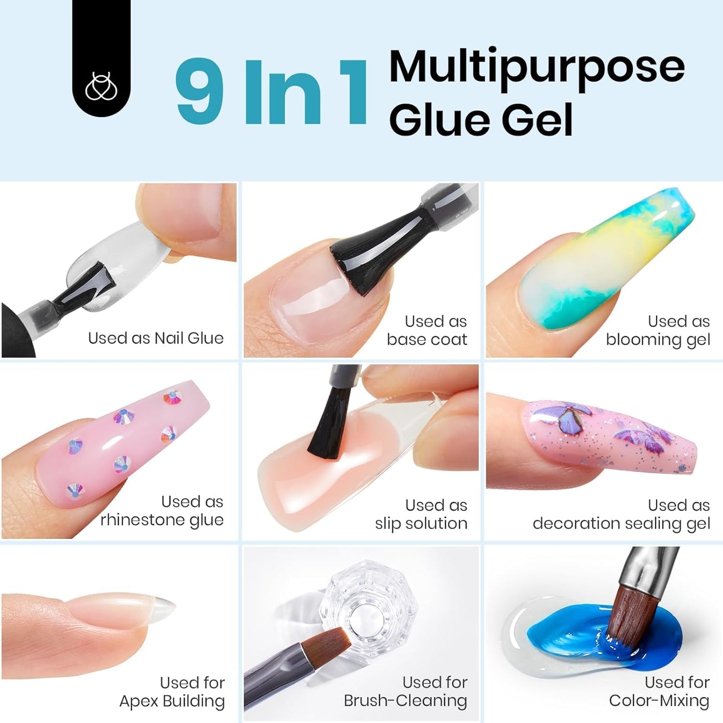two 15ml bottles of clear gel (glue + no-wipe top coat)
