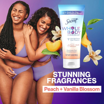 two available scent variants: peach & vanilla blossom and unscented, both in 3-oz size