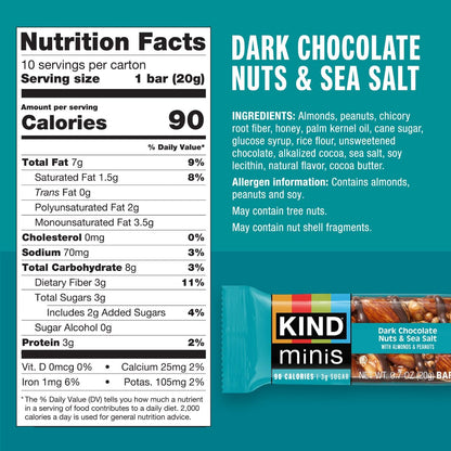 two flavor varieties: dark chocolate nuts & sea salt and caramel almond & sea salt (plus almond & coconut in alternate variant)