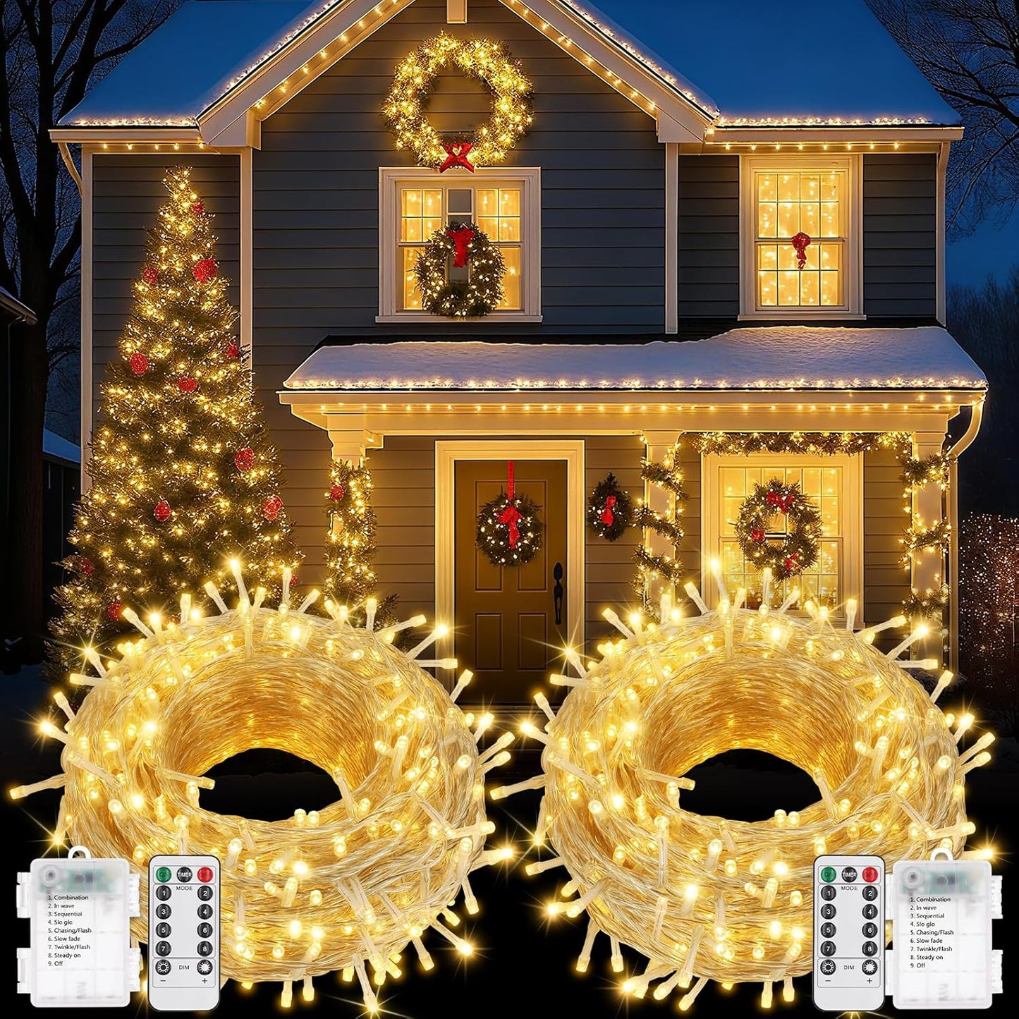 two-pack 66ft string lights totaling 135ft and 400 leds