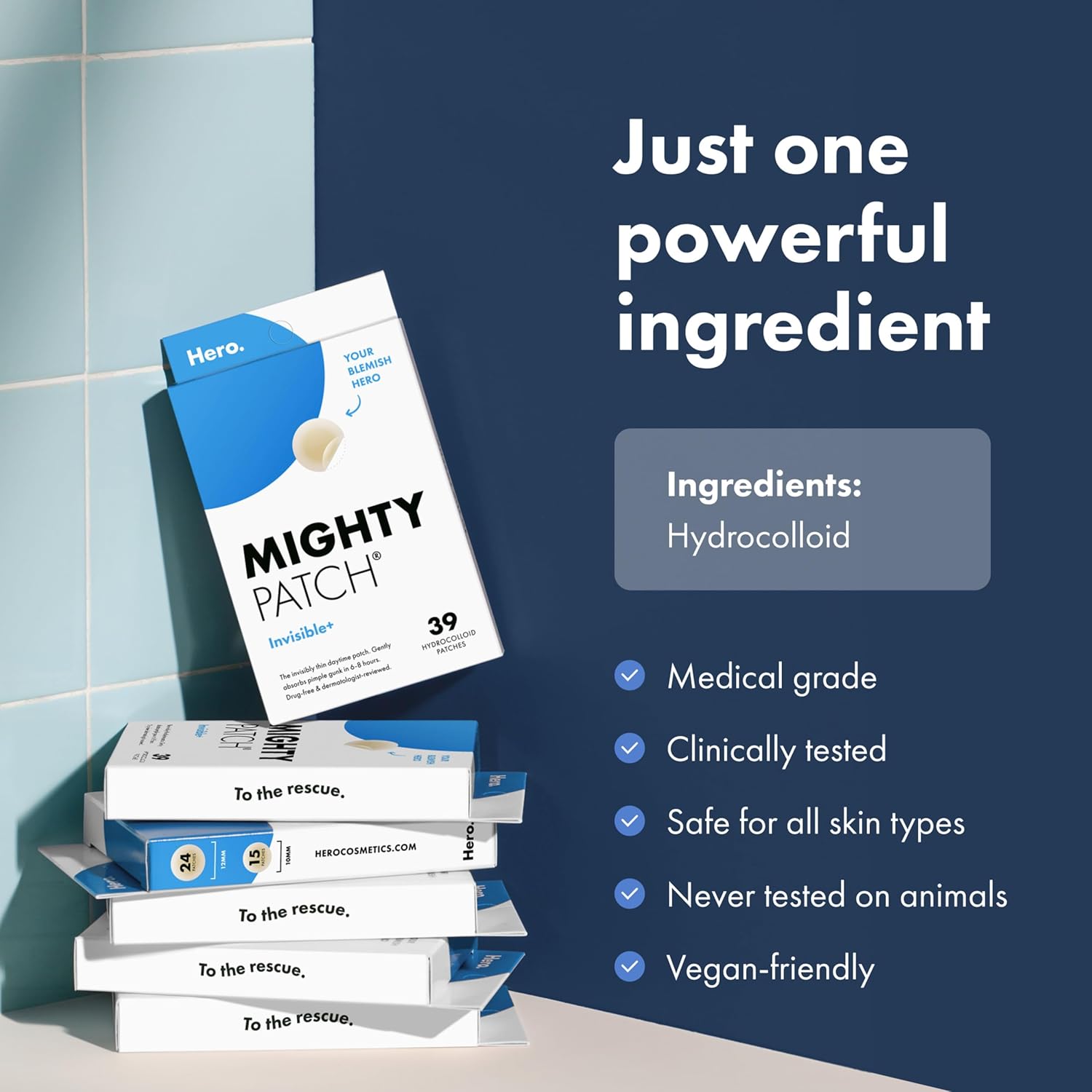 two size options: 24 medium (12mm) and 15 small (10mm) patches per box on easy-peel perforated sheets