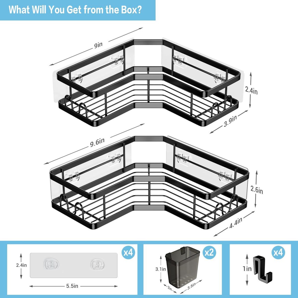two size tiers (9.6" and 10.5") and finishes including black, bronze, gold, silver, white, and gray
