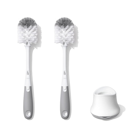 two types of bristles (soft for gentle cleaning, firm for scrubbing)