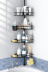 AeroHome No-Drill Shower Caddy – Rental-Safe Corner Organizer with Rustproof Stainless Pole, Worry-Free Bathroom Storage