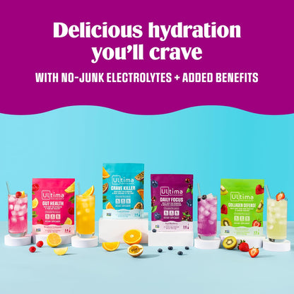 Ultima Replenisher Gut Health Electrolyte Powder - Raspberry Lemonade Stickpacks for Morning Hydration Ritual and Bloating Relief