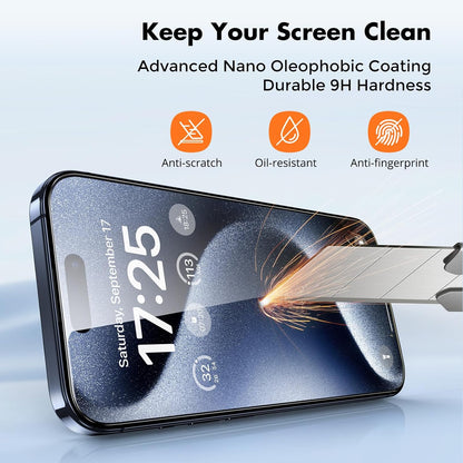 UNBREAKcable Shatterproof Tempered Glass Screen Protector for iPhone 15 Pro Max 6.7" – 3-Pack 9H Drop Protection for Daily Commute and Gym Bag Safety