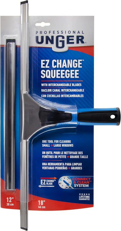 Unger Professional Connect and Clean 18" EZ Change Squeegee – Portable Glass Cleaner for Patio Doors and Outdoor Windows