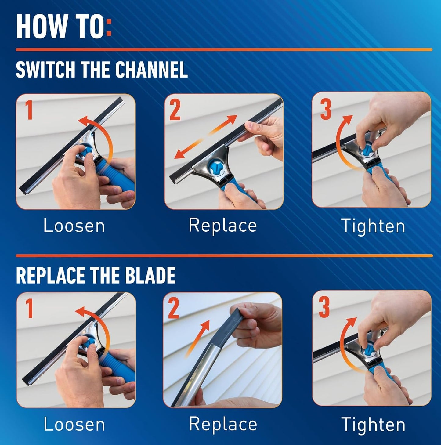 Unger Professional Connect and Clean 18" EZ Change Squeegee – Portable Glass Cleaner for Patio Doors and Outdoor Windows