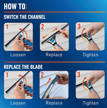 Unger Professional Connect and Clean 18" EZ Change Squeegee – Portable Glass Cleaner for Patio Doors and Outdoor Windows