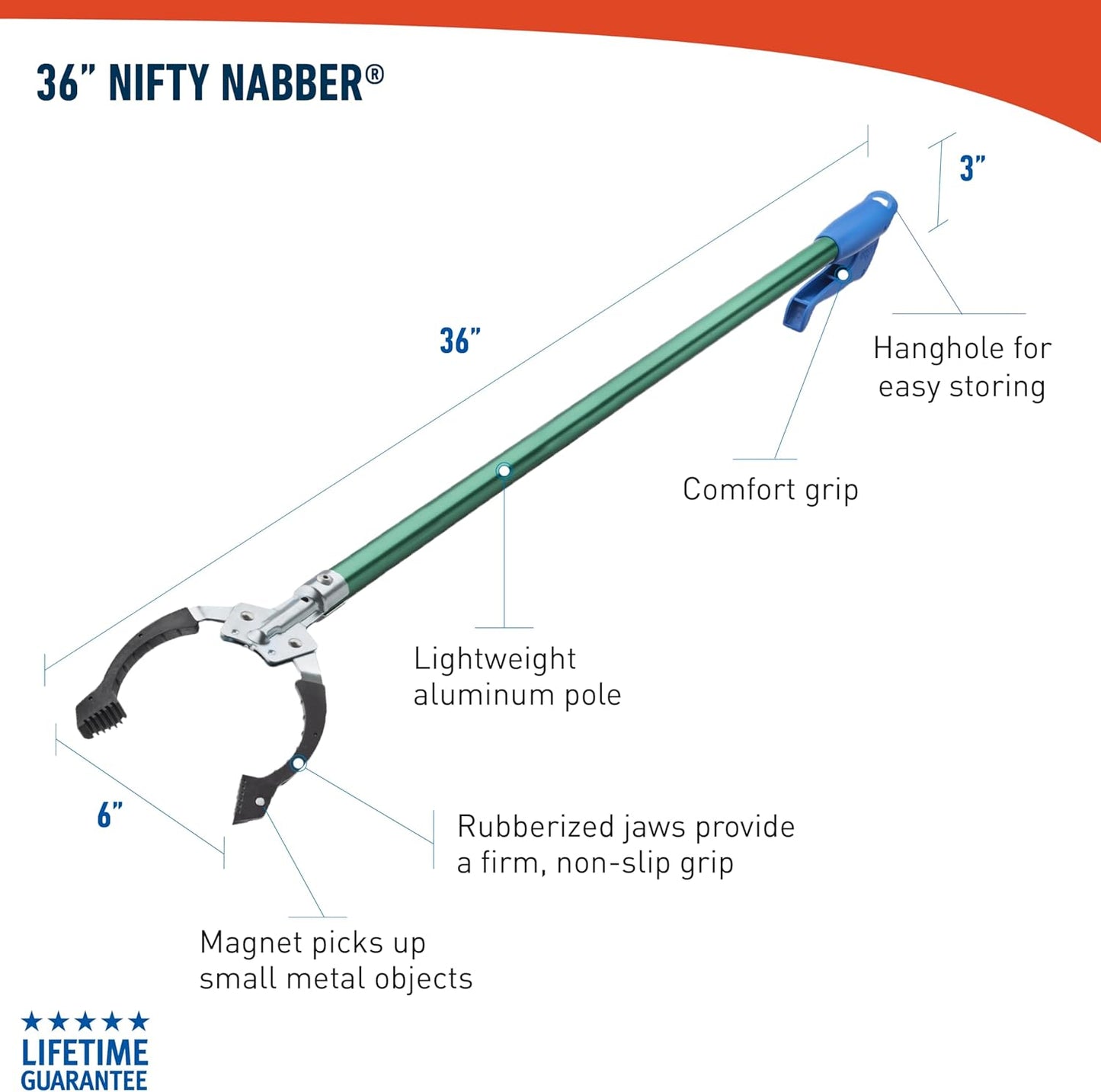 Unger Professional Nifty Nabber 36-Inch Reacher Grabber Tool for Seniors – Fall-Prevention Trash Picker with Built-In Magnet