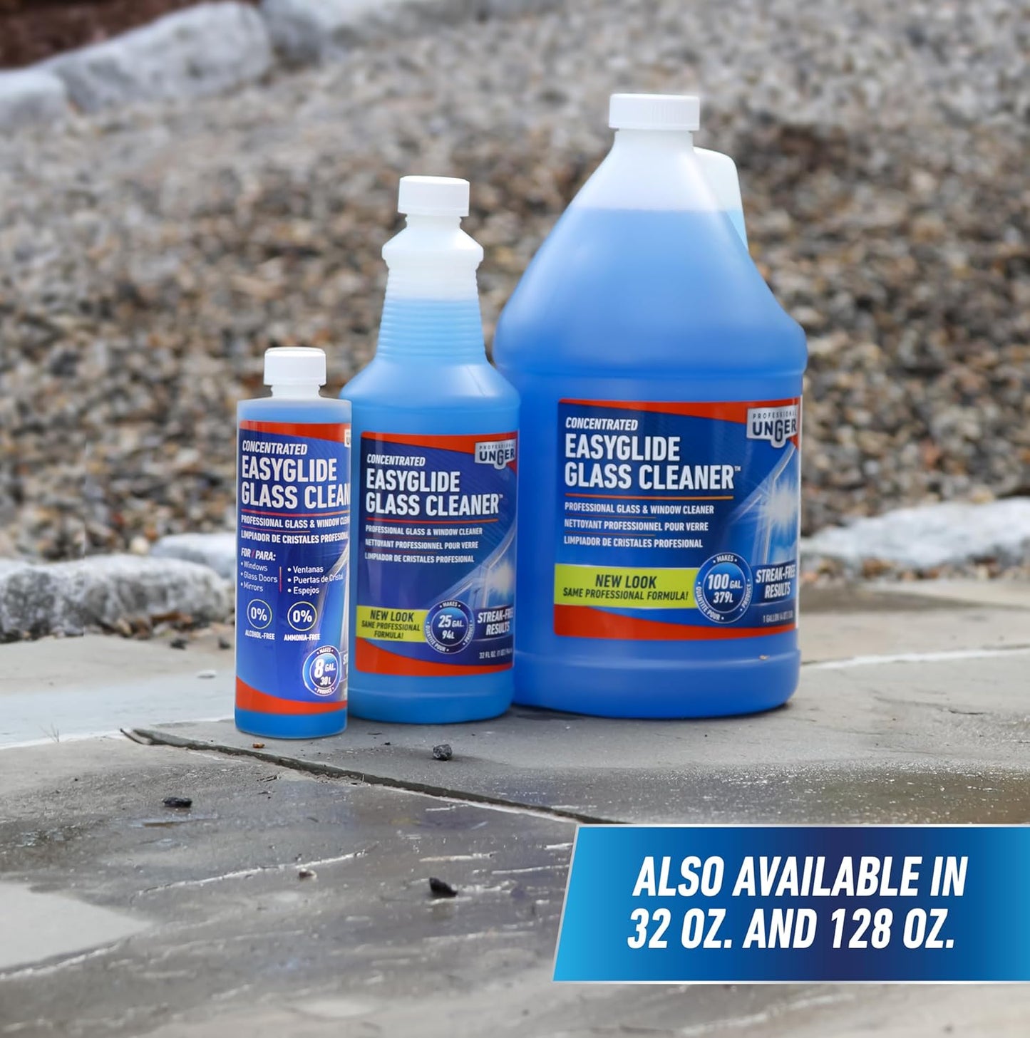 Unger Streak-Free Glass Cleaner Concentrate – 32 oz Bottle Makes 25 Gallons for Office Building Maintenance Crews