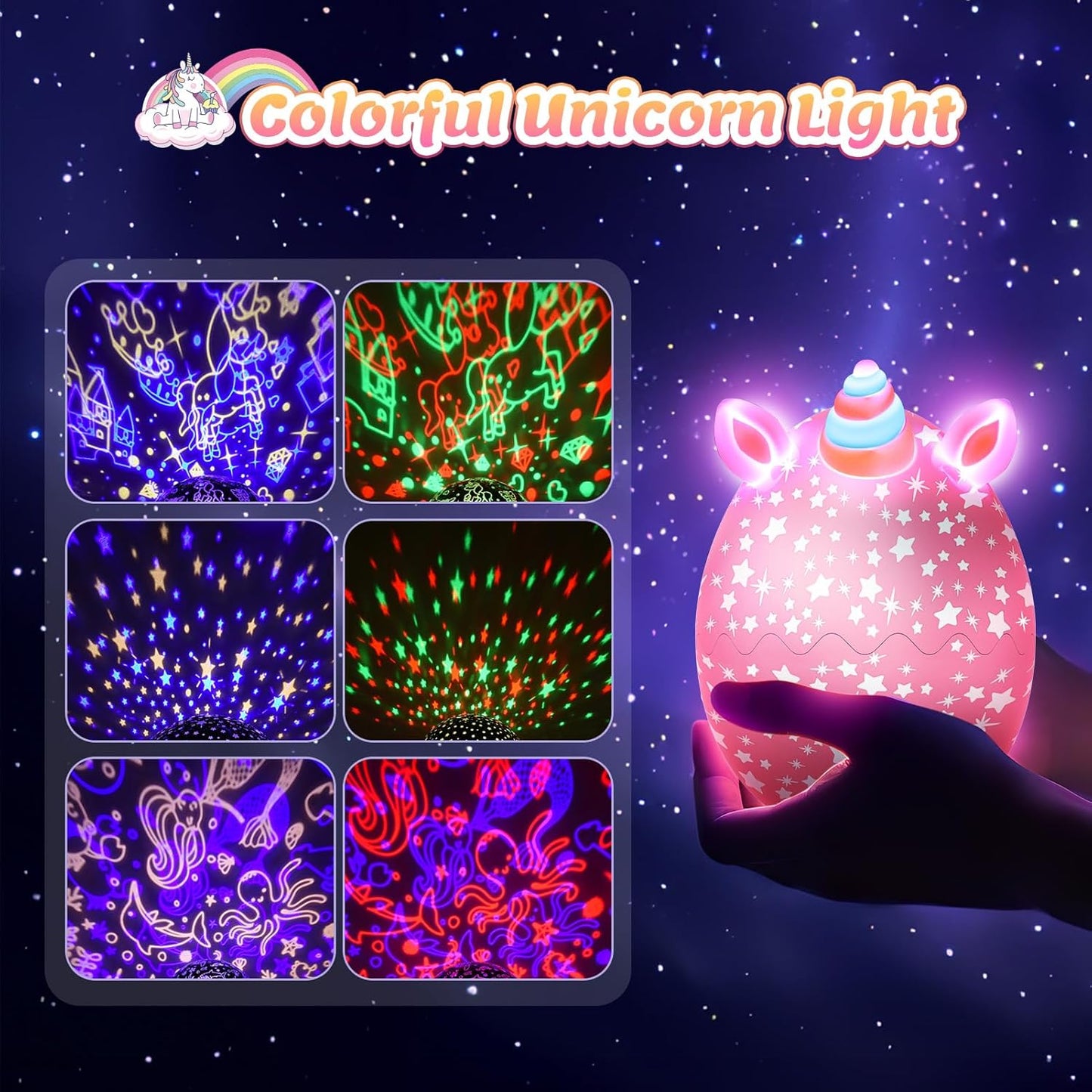 Unicorn Egg Star Projector – Christmas Gift Idea for Girls Ages 3-12, Bedroom Night Light with Auto Shutoff
