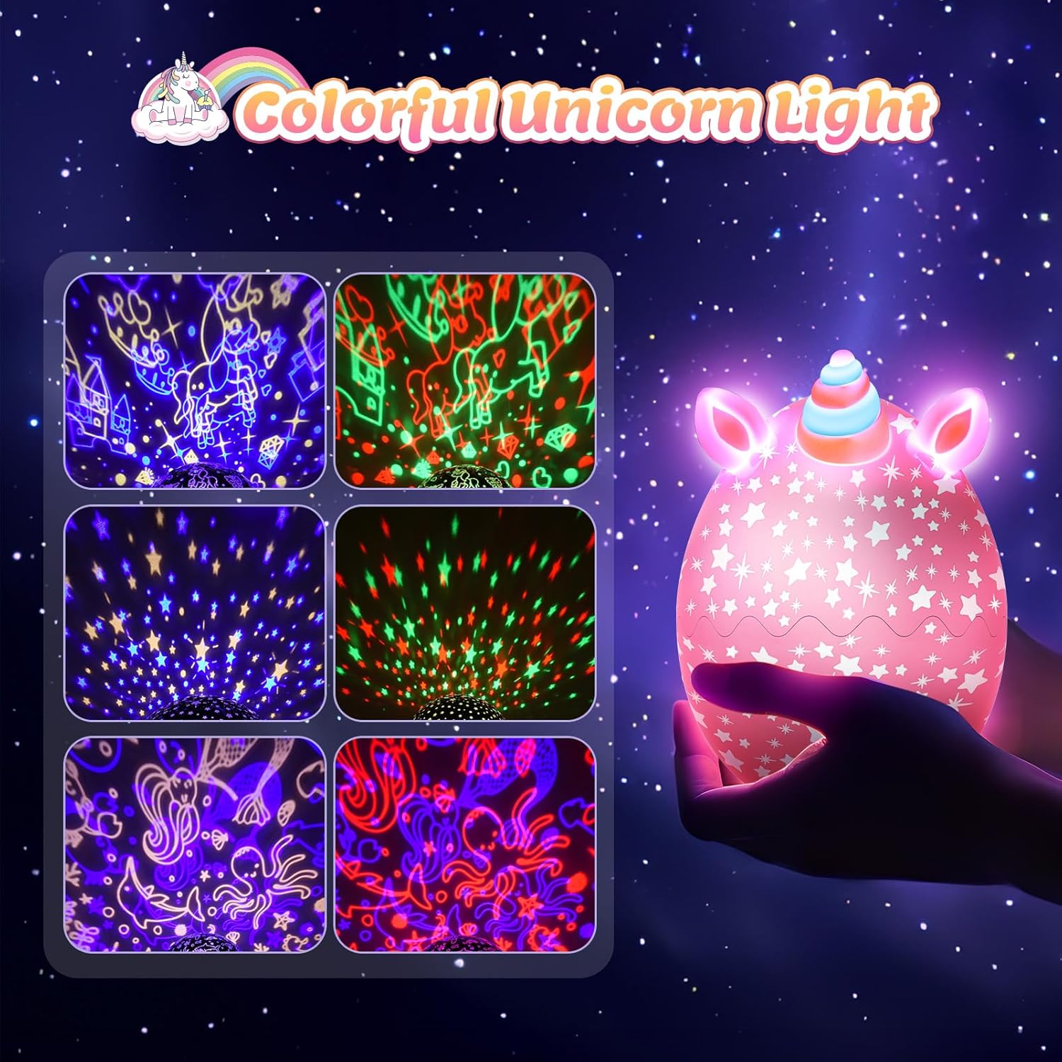 Unicorn Egg Star Projector – Christmas Gift Idea for Girls Ages 3-12, Bedroom Night Light with Auto Shutoff
