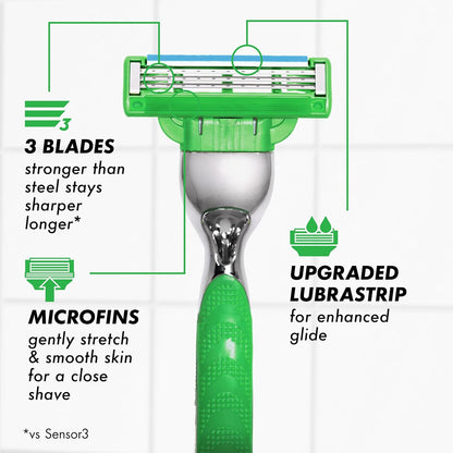 universal fit with all mach3 razor handles, each cartridge rated for up to 15 shaves
