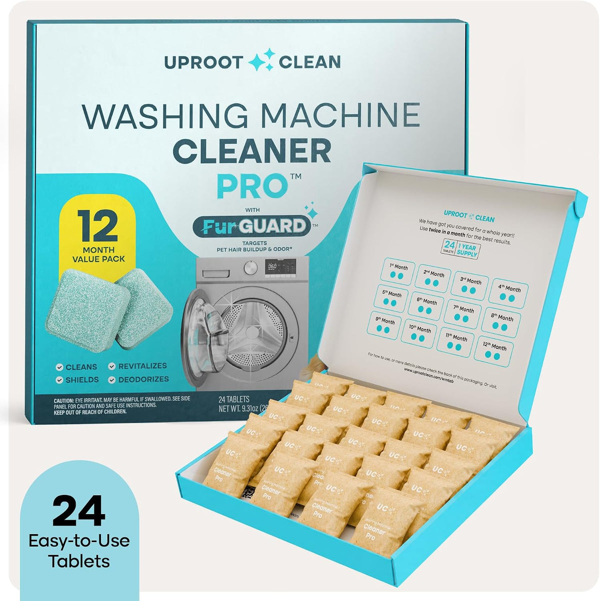 Uproot Clean Washing Machine Cleaning Tablets for Pet Owners – Laundry Room Self-Care Ritual, Deep Drum Detox for Dog and Cat Households