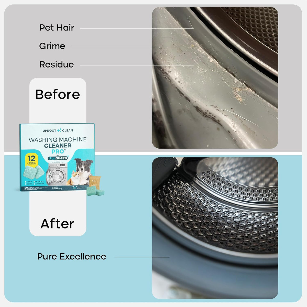 Uproot Clean Washing Machine Cleaning Tablets for Pet Owners – Laundry Room Self-Care Ritual, Deep Drum Detox for Dog and Cat Households