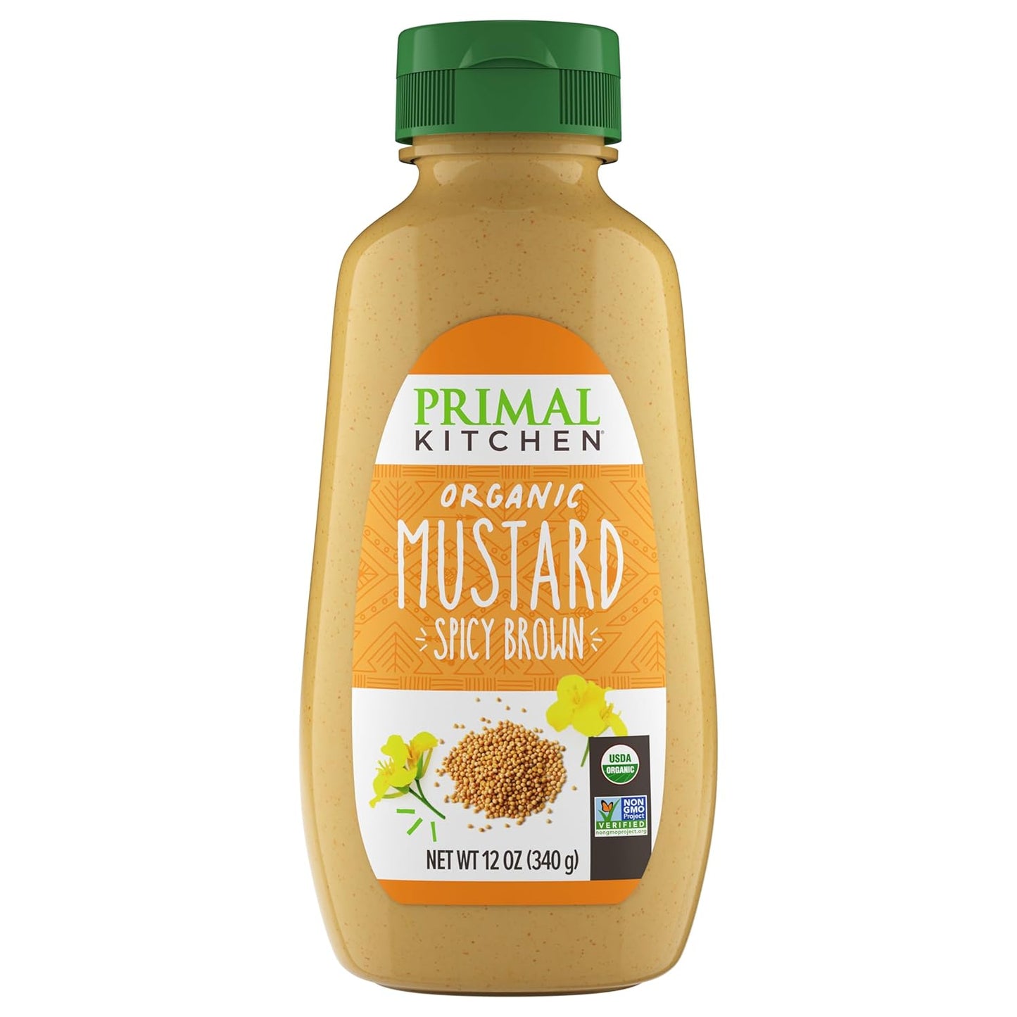 usda organic certification with 5 simple ingredients (water, organic vinegar, organic mustard seeds, salt, organic turmeric)