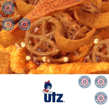 Utz Party Mix 26 oz Barrel - Portable Tailgate and Patio Snack for Game Day and Backyard Cookouts