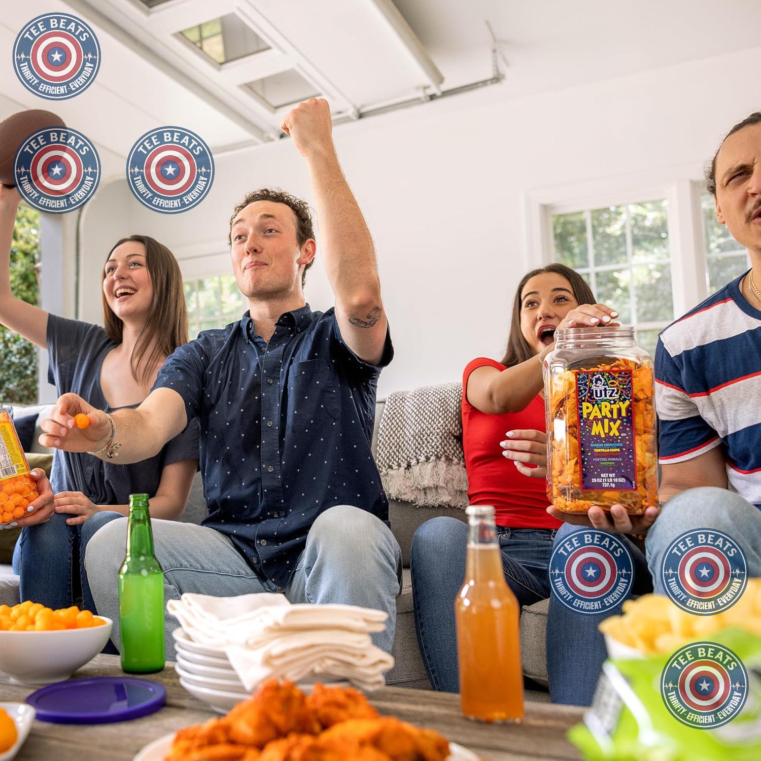 Utz Party Mix 26 oz Barrel - Portable Tailgate and Patio Snack for Game Day and Backyard Cookouts