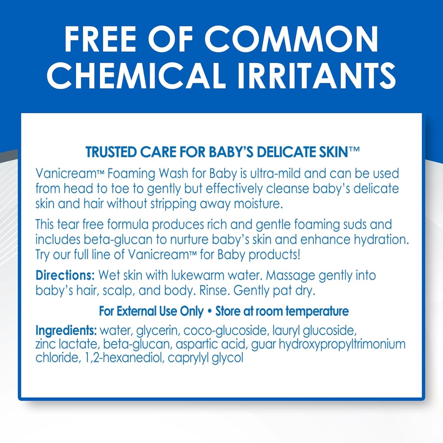 Vanicream Baby Foaming Wash – Nursery-Friendly Tear-Free Cleanser for Toddlers and Sensitive Kids, 8 oz