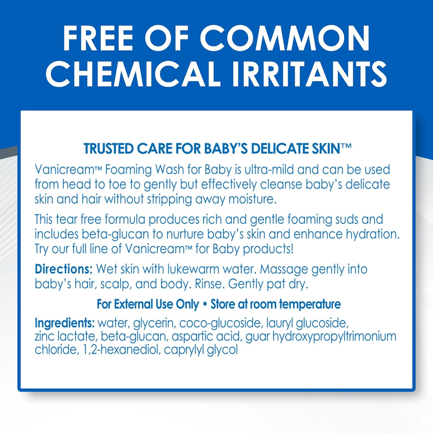 Vanicream Baby Foaming Wash – Nursery-Friendly Tear-Free Cleanser for Toddlers and Sensitive Kids, 8 oz