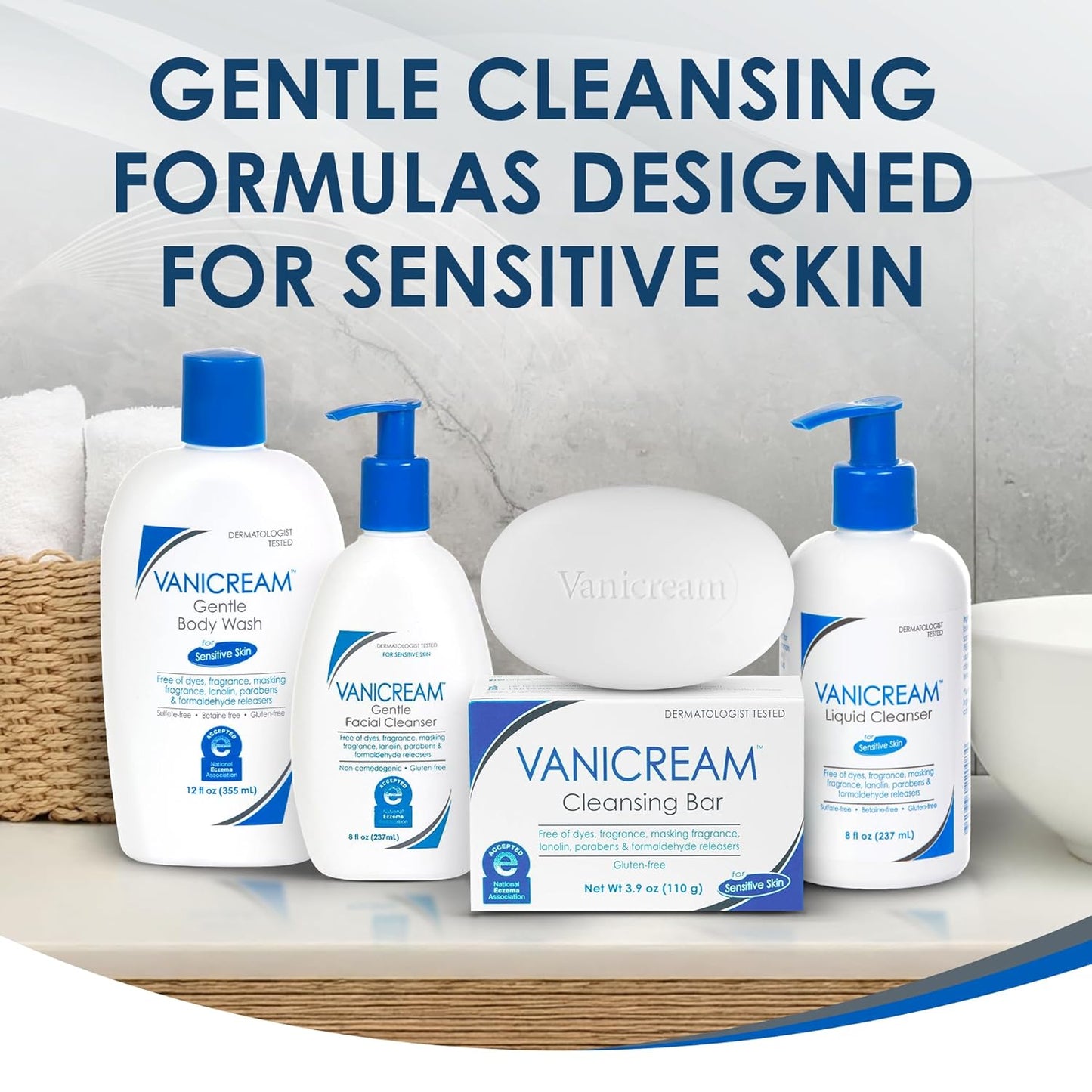 Vanicream Liquid Cleanser – Daily Sensitive Skin Care for a Calming Bath Ritual, Fragrance-Free Face and Body Wash