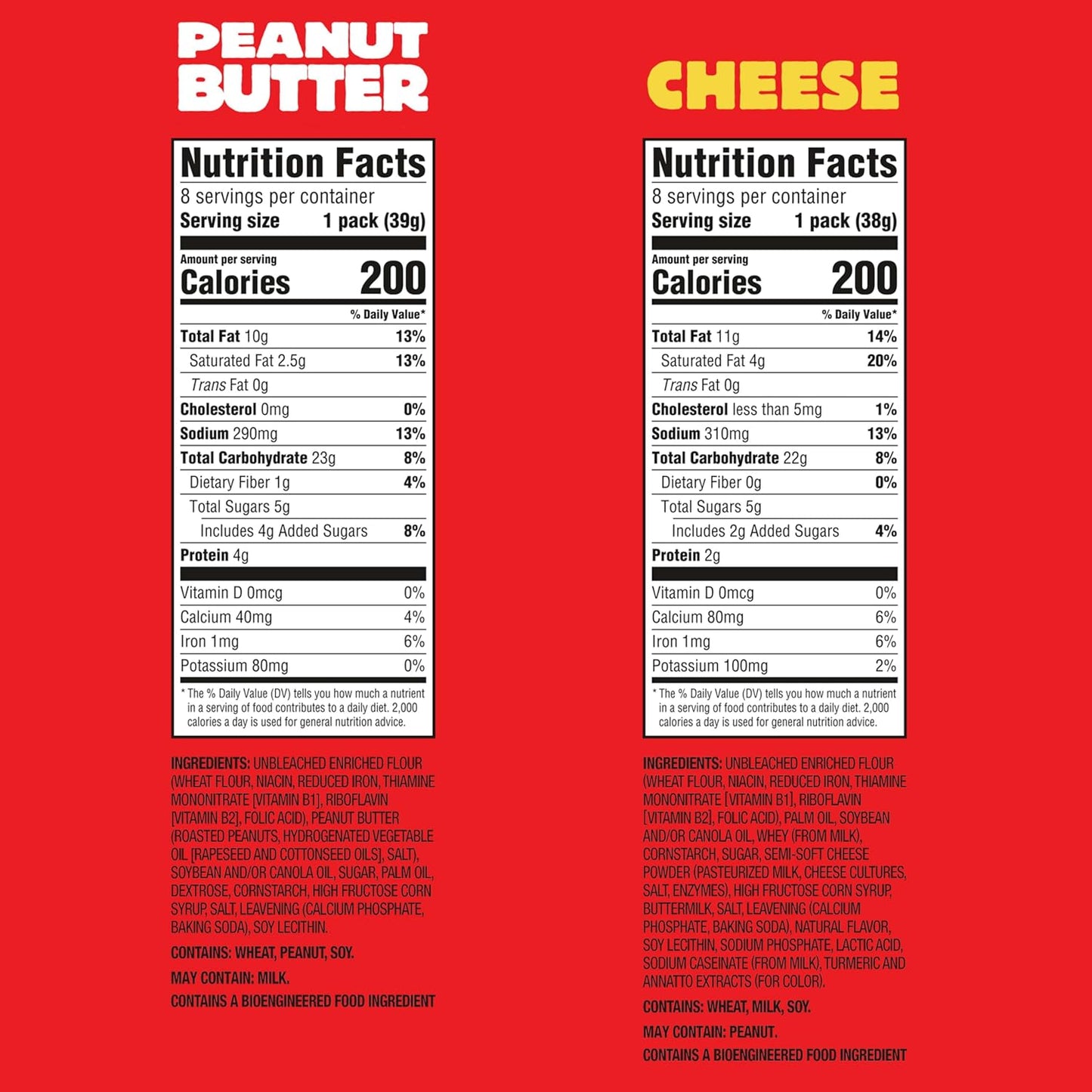 variety split: 16 peanut butter and 16 cheese sandwich crackers