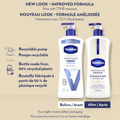 Vaseline Intensive Care Unscented Advanced Repair Body Lotion – Nightly Wind-Down Ritual for Extremely Dry Skin, 20.3 oz