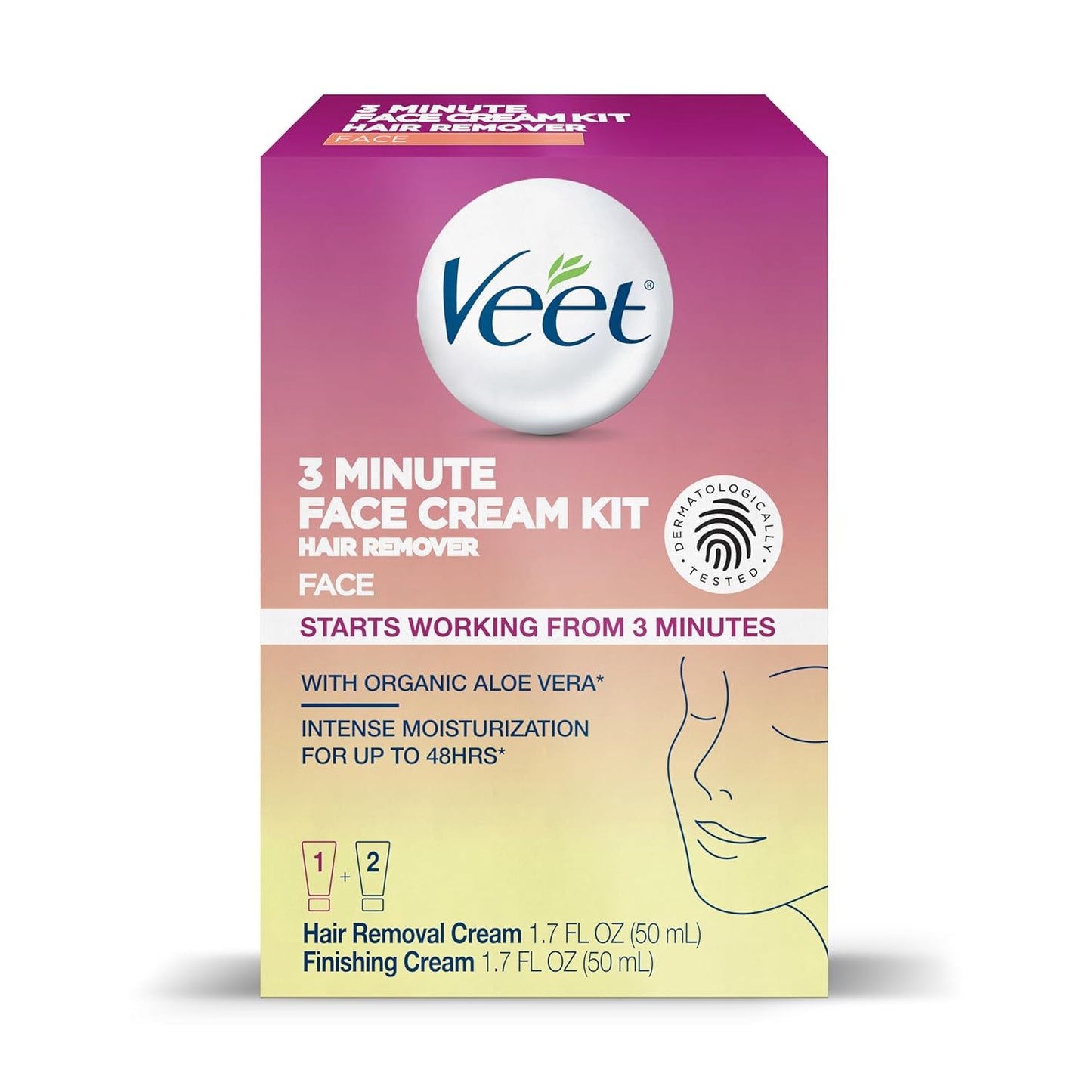 Veet 3-Minute Facial Hair Removal Cream Kit – Streamlined Two-Step Grooming Solution for a Clean Vanity